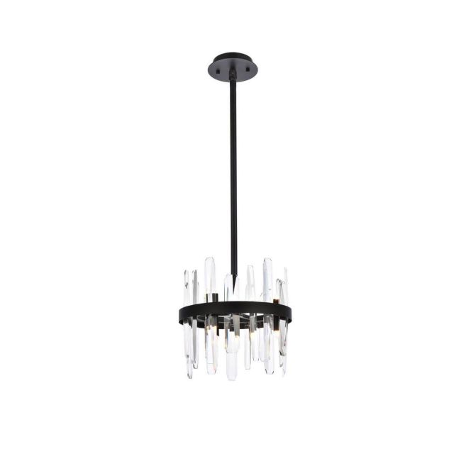 Elegant Lighting 2200D12BK Serena 6 Light 12 inch Round Pendant in Black with Clear Crystal