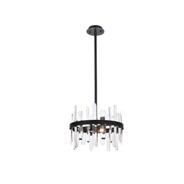 Elegant Lighting 2200D16BK Serena 8 Light 16 inch Round Pendant in Black with Clear Crystal
