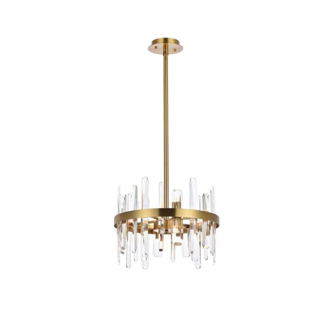 Elegant Lighting 2200D16SG Serena 8 Light 16 inch Round Pendant in Satin Gold with Clear Crystal