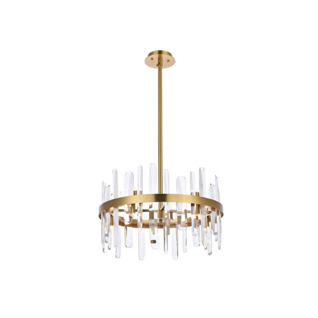Elegant Lighting 2200D20SG Serena 10 Light 20 inch Round Pendant in Satin Gold with Clear Crystal
