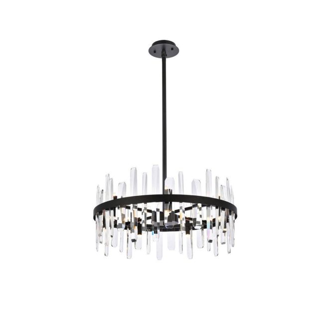 Elegant Lighting 2200D25BK Serena 14 Light 25 inch Round Pendant in Black with Clear Crystal