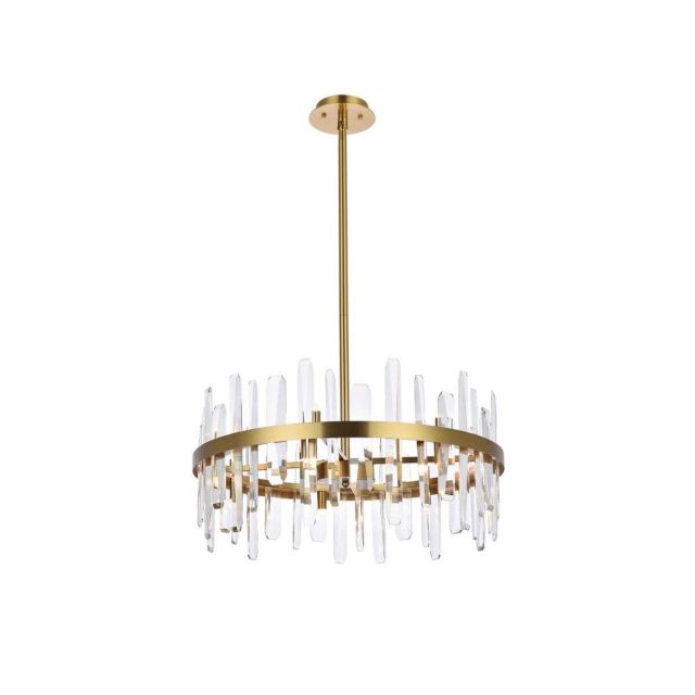 Elegant Lighting 2200D25SG Serena 14 Light 25 inch Round Pendant in Satin Gold with Clear Crystal
