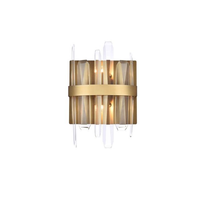 Elegant Lighting 2200W8SG Serena 2 Light 8 inch Bath Sconce in Satin Gold with Clear Crystal