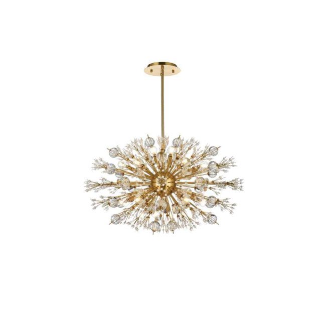 Elegant Lighting 2500D36SG Vera 24 Light 36 inch Crystal Starburst Oval pendant in Gold
