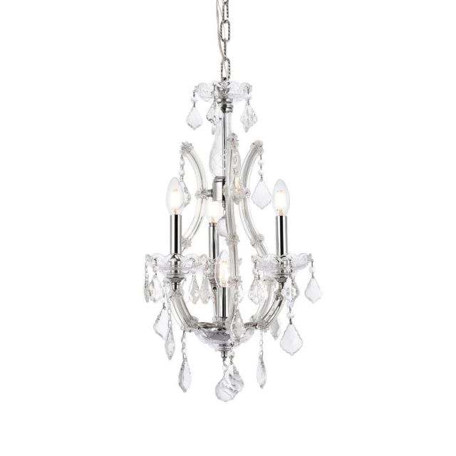 Elegant Lighting 2800D12C/RC Maria Theresa 4 Light 12 Inch Pendant In Chrome With Royal Cut Clear Crystal