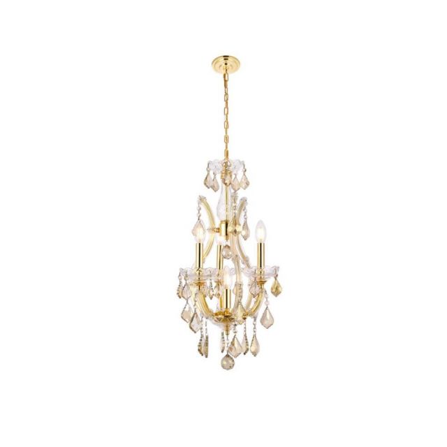 Elegant Lighting Maria Theresa 4 Light 12 Inch Pendant In Gold With Royal Cut Golden Teak Crystal 2800D12G-GT/RC