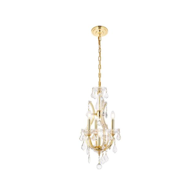 Elegant Lighting Maria Theresa 4 Light 12 Inch Pendant In Gold With Royal Cut Clear Crystal 2800D12G/RC