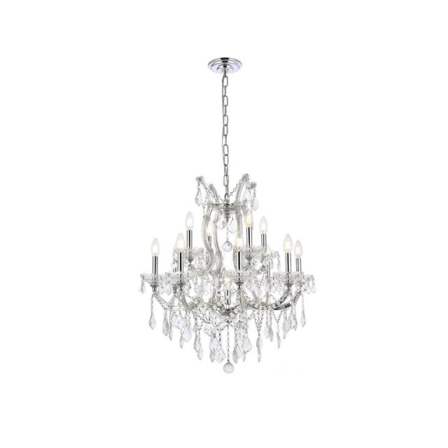 Elegant Lighting 2800D27C/RC Maria Theresa 13 Light 27 Inch Crystal Chandelier In Chrome With Royal Cut Clear Crystal