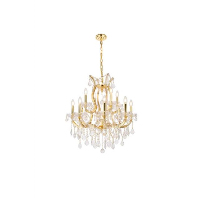 Elegant Lighting 2800D27G/RC Maria Theresa 13 Light 27 Inch Crystal Chandelier In Gold With Royal Cut Clear Crystal