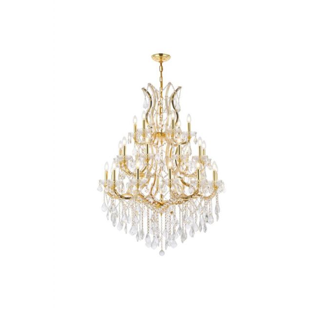 Elegant Lighting 2800D38G/RC Maria Theresa 28 Light 38 Inch Crystal Chandelier In Gold With Royal Cut Clear Crystal