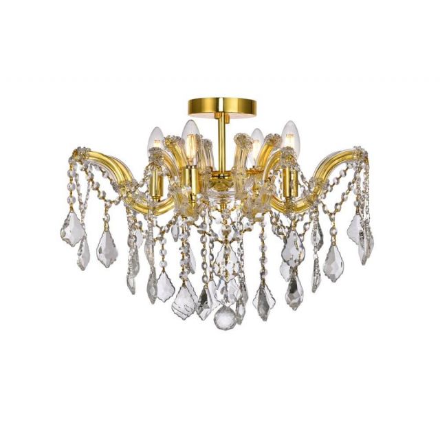 Elegant Lighting 2800F18G/RC Maria Theresa 4 Light 18 Inch Flush Mount in Gold with Royal Cut Clear Crystal