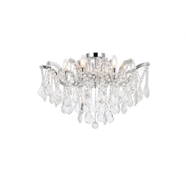 Elegant Lighting Maria Theresa 6 Light 24 Inch Flush Mount in Chrome with Royal Cut Clear Crystal 2800F24C/RC