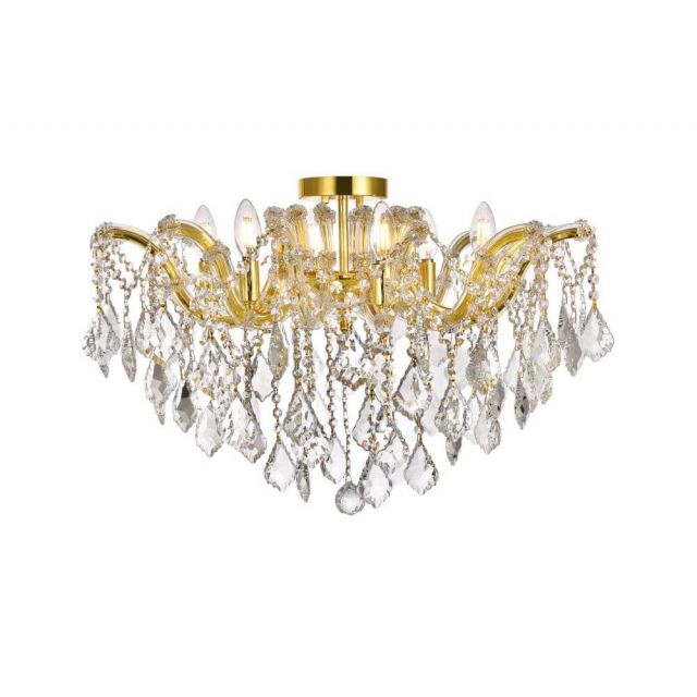 Elegant Lighting 2800F24G/RC Maria Theresa 6 Light 24 Inch Flush Mount in Gold with Royal Cut Clear Crystal