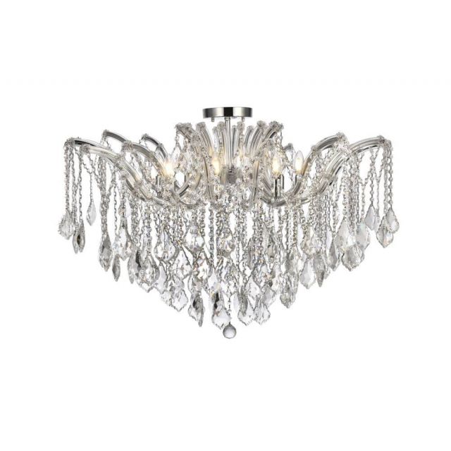 Elegant Lighting Maria Theresa 8 Light 36 Inch Flush Mount in Chrome with Royal Cut Clear Crystal 2800F36C/RC