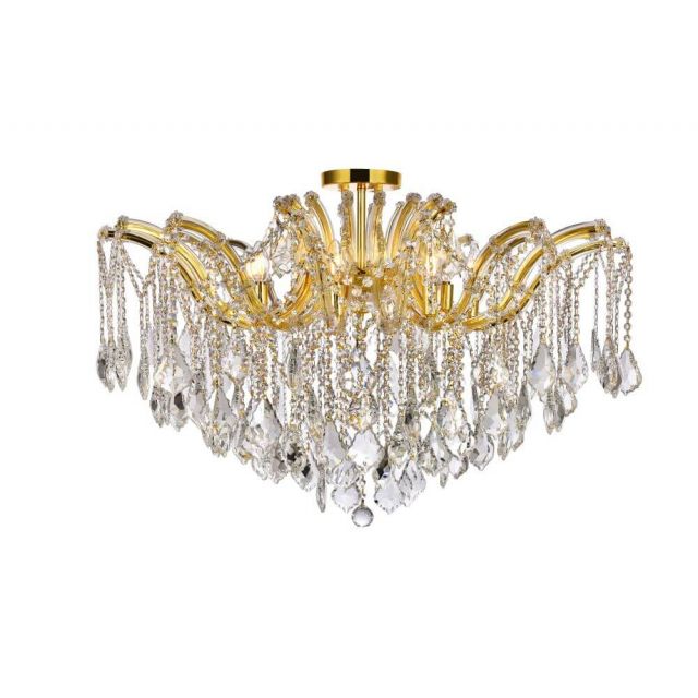 Elegant Lighting 2800F36G/RC Maria Theresa 8 Light 36 Inch Flush Mount in Gold with Royal Cut Clear Crystal