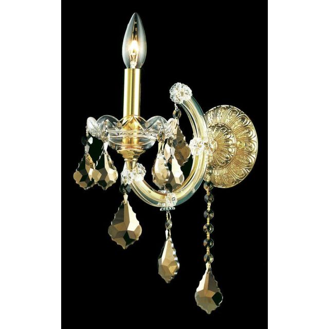 Elegant Lighting 2800W1G-GT/RC Maria Theresa 1 Light 12 Inch Tall Wall Sconce In Gold With Royal Cut Golden Teak Crystal