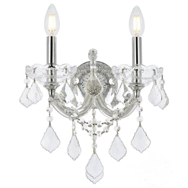 Elegant Lighting 2800W2C/RC Maria Theresa 2 Light 16 Inch Tall Wall Sconce In Chrome With Royal Cut Clear Crystal