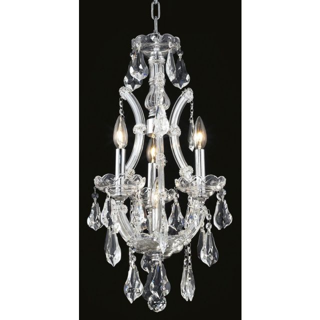 Elegant Lighting 2801D12C/RC Maria Theresa 4 Light 12 Inch Crystal Chandelier In Chrome With Royal Cut Clear Crystal