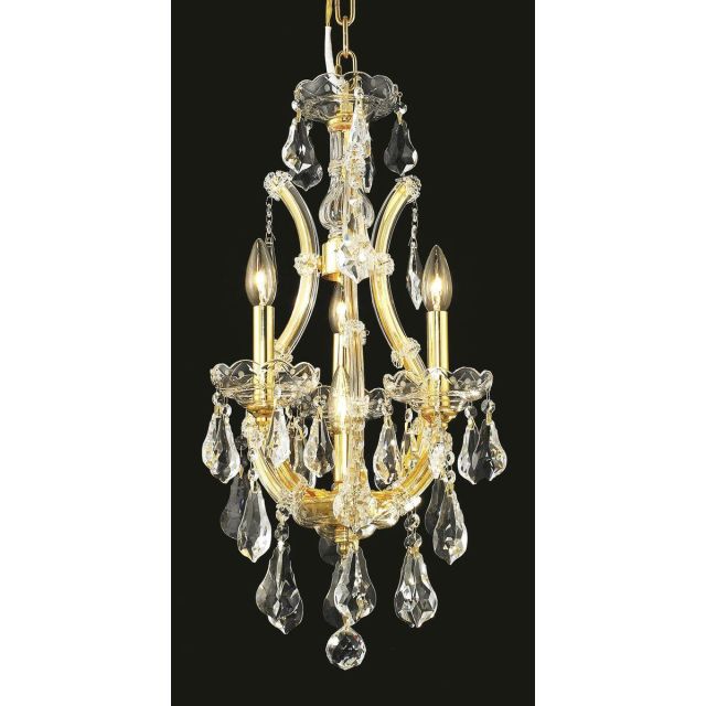 Elegant Lighting 2801D12G/RC Maria Theresa 4 Light 12 Inch Crystal Chandelier In Gold With Royal Cut Clear Crystal