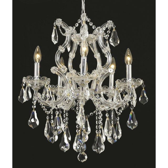 Elegant Lighting 2801D20C/RC Maria Theresa 6 Light 20 Inch Crystal Chandelier In Chrome With Royal Cut Clear Crystal
