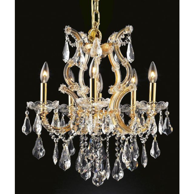 Elegant Lighting 2801D20G/RC Maria Theresa 6 Light 20 Inch Crystal Chandelier In Gold With Royal Cut Clear Crystal