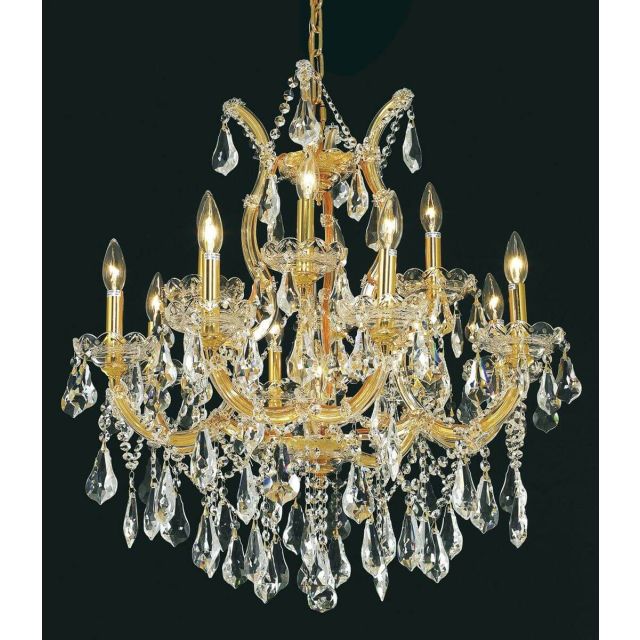 Elegant Lighting Maria Theresa 13 Light 27 Inch Crystal Chandelier In Gold With Royal Cut Clear Crystal 2801D27G/RC