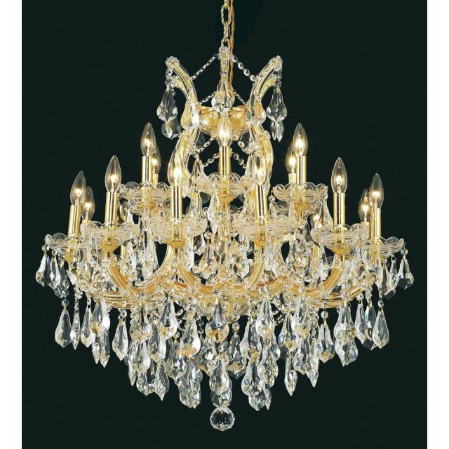 Elegant Lighting 2801D30G/RC Maria Theresa 19 Light 30 Inch Crystal Chandelier In Gold With Royal Cut Clear Crystal