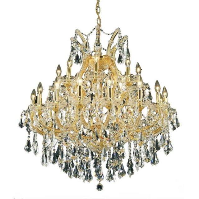 Elegant Lighting 2801D36G/RC Maria Theresa 24 Light 36 Inch Crystal Chandelier In Gold With Royal Cut Clear Crystal