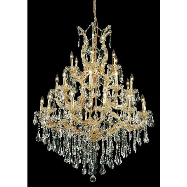Elegant Lighting 2801D38G/RC Maria Theresa 28 Light 38 Inch Crystal Chandelier In Gold With Royal Cut Clear Crystal