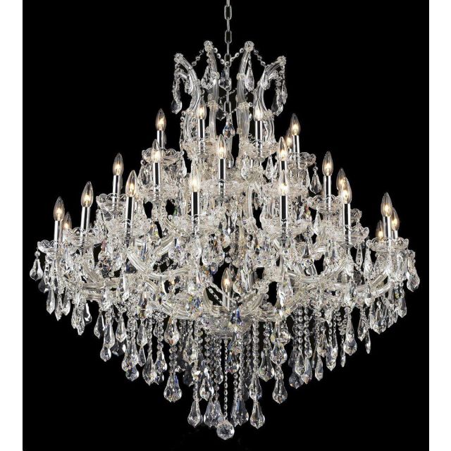 Elegant Lighting 2801G44C/RC Maria Theresa 37 Light 44 Inch Crystal Chandelier In Chrome With Royal Cut Clear Crystal