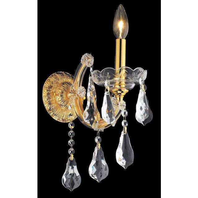 Elegant Lighting Maria Theresa 1 Light 12 Inch Tall Wall Sconce In Gold With Royal Cut Clear Crystal 2801W1G/RC