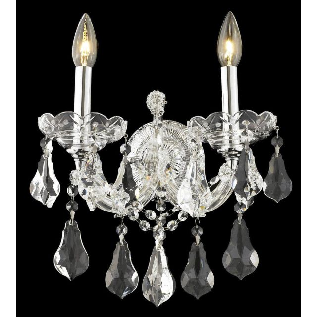 Elegant Lighting 2801W2C/RC Maria Theresa 2 Light 16 Inch Tall Wall Sconce In Chrome With Royal Cut Clear Crystal