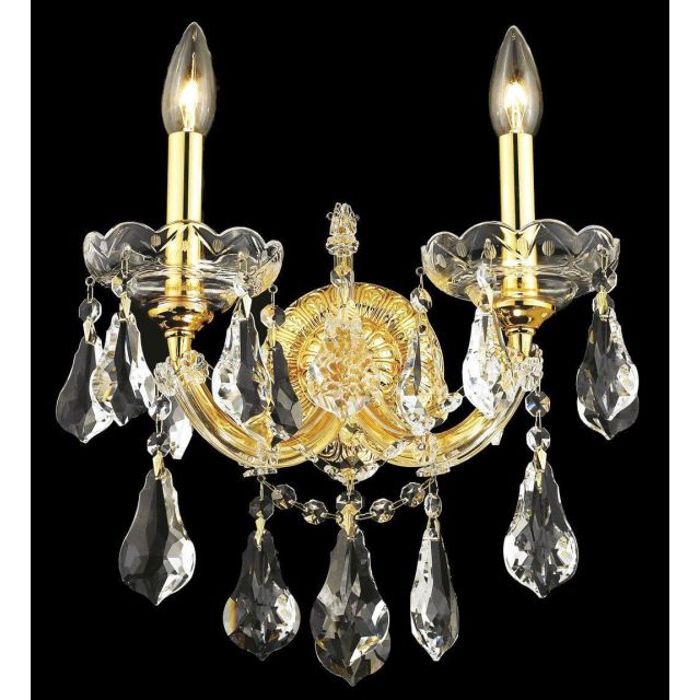 Elegant Lighting 2801W2G/RC Maria Theresa 2 Light 16 Inch Tall Wall Sconce In Gold With Royal Cut Clear Crystal