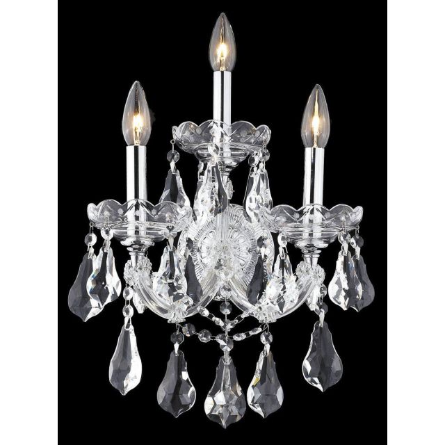 Elegant Lighting Maria Theresa 3 Light 22 Inch Tall Wall Sconce In Chrome With Royal Cut Clear Crystal 2801W3C/RC