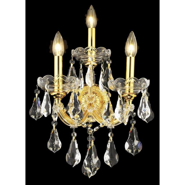 Elegant Lighting Maria Theresa 3 Light 22 Inch Tall Wall Sconce In Gold With Royal Cut Clear Crystal 2801W3G/RC