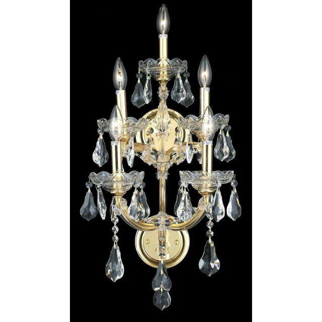 Elegant Lighting Maria Theresa 5 Light 25 Inch Tall Wall Sconce In Gold With Royal Cut Clear Crystal 2801W5G/RC