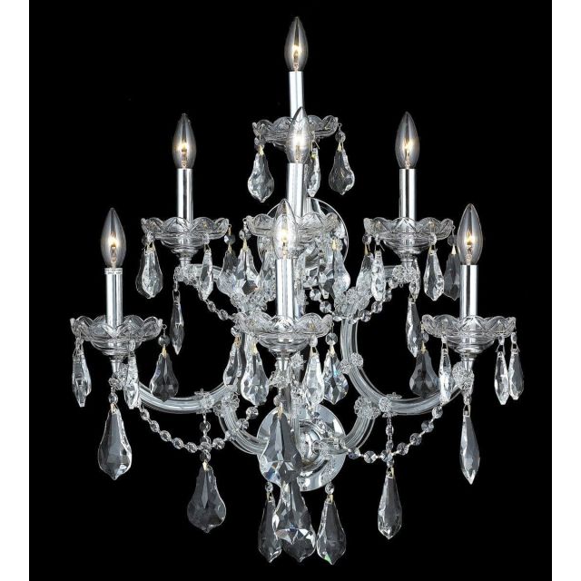 Elegant Lighting 2801W7C/RC Maria Theresa 7 Light 27 Inch Tall Wall Sconce In Chrome With Royal Cut Clear Crystal