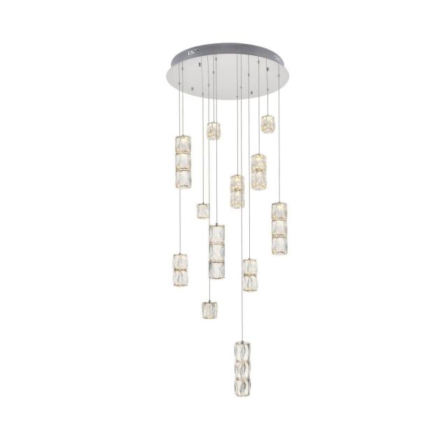 Elegant Lighting 3500D24C Polaris 12 Light 24 Inch LED Crystal Chandelier in Chrome with Clear Royal Cut Crystal