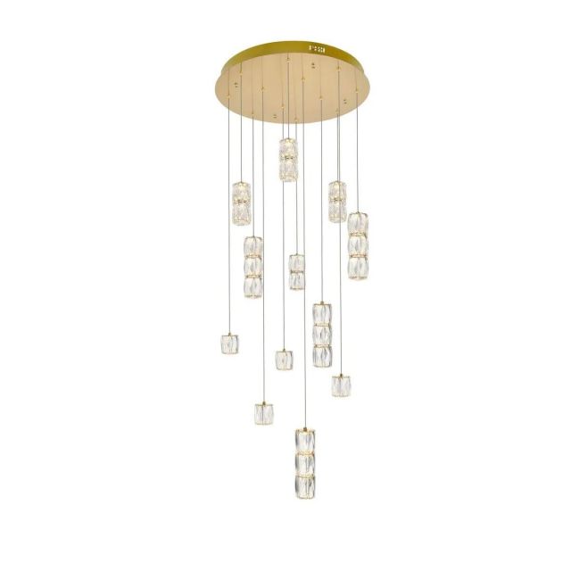 Elegant Lighting 3500D24G Polaris 12 Light 24 Inch LED Crystal Chandelier in Gold with Clear Royal Cut Crystal
