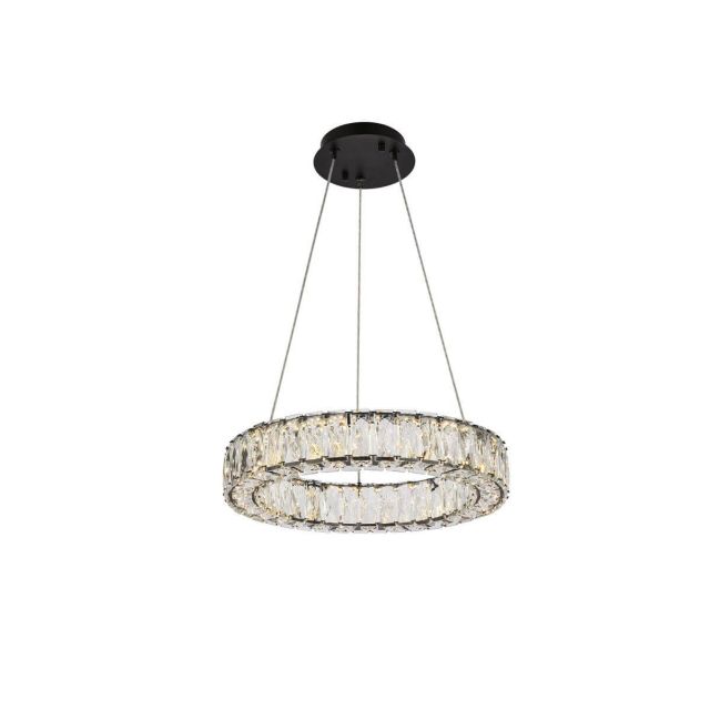 Elegant Lighting Monroe 17 inch LED Round Pendant in Black with Clear Crystal 3503D17BK