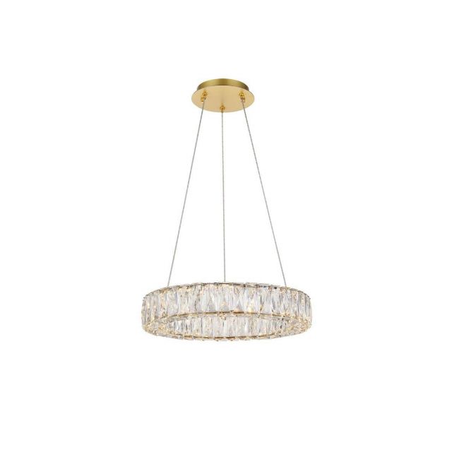 Elegant Lighting Monroe 18 Inch LED Crystal Pendant in Gold with Clear Royal Cut Crystal 3503D17G