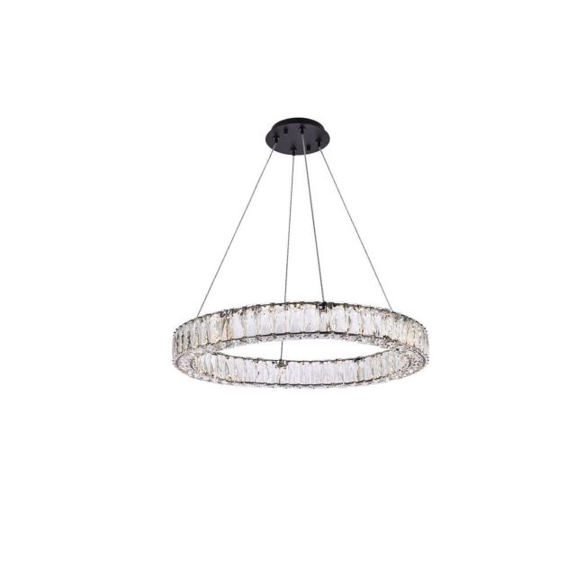 Elegant Lighting 3503D26BK Monroe 26 inch LED Round Pendant in Black with Clear Crystal