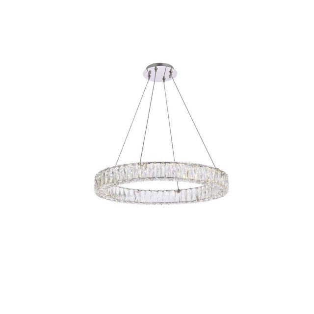 Elegant Lighting 3503D26C Monroe 26 inch LED Round Pendant in Chrome with Clear Crystal