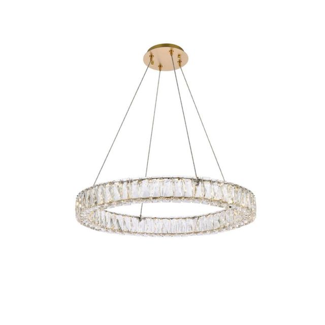 Elegant Lighting 3503D26G Monroe 26 inch LED Round Pendant in Gold with Clear Crystal