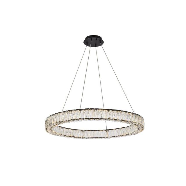 Elegant Lighting 3503D31BK Monroe 31 inch LED Round Pendant in Black with Clear Crystal