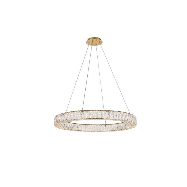 Elegant Lighting Monroe 32 Inch LED Crystal Chandelier in Gold with Clear Royal Cut Crystal 3503D31G
