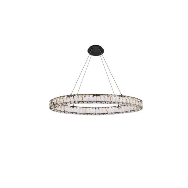 Elegant Lighting 3503D36BK Monroe 36 inch LED Oval Pendant in Black with Clear Crystal