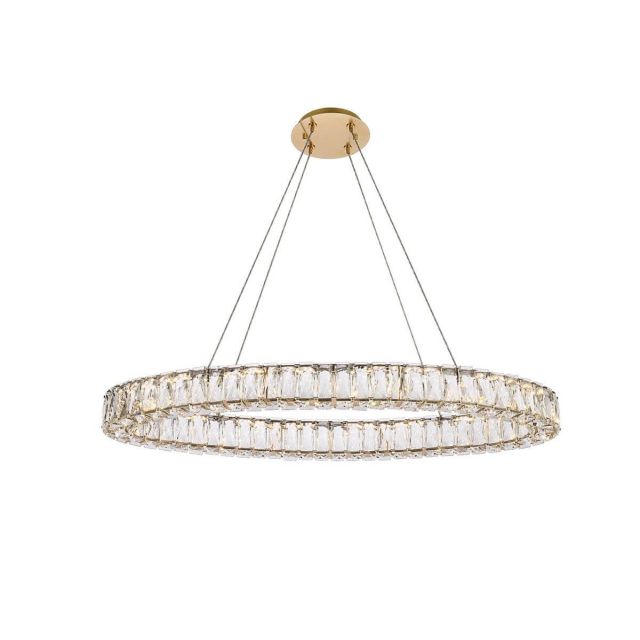 Elegant Lighting 3503D36G Monroe 36 inch LED Oval Pendant in Gold with Clear Crystal