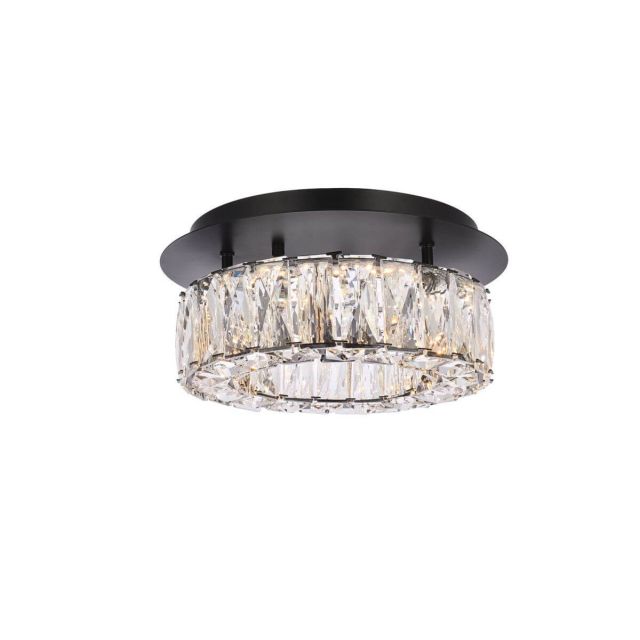 Elegant Lighting Monroe 12 inch LED Flush Mount in Black with Clear Crystal 3503F12BK