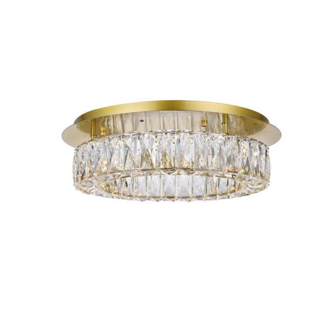 Elegant Lighting Monroe 18 Inch LED Crystal Flush Mount in Gold with Clear Royal Cut Crystal 3503F18G